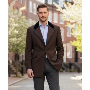 Amalgamated Clothing Jacket Mens Brown Velvet Steampunk Lapel‎ Flaw Size 37 Long